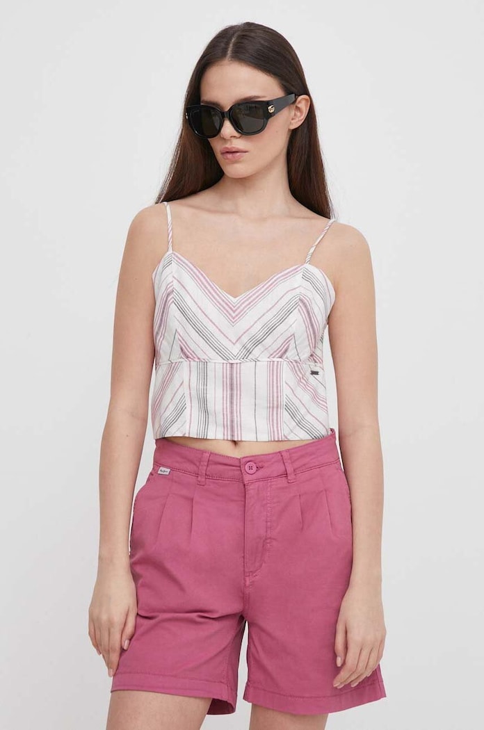 Pepe Jeans top lniany PRISCILA multicolor PL304826