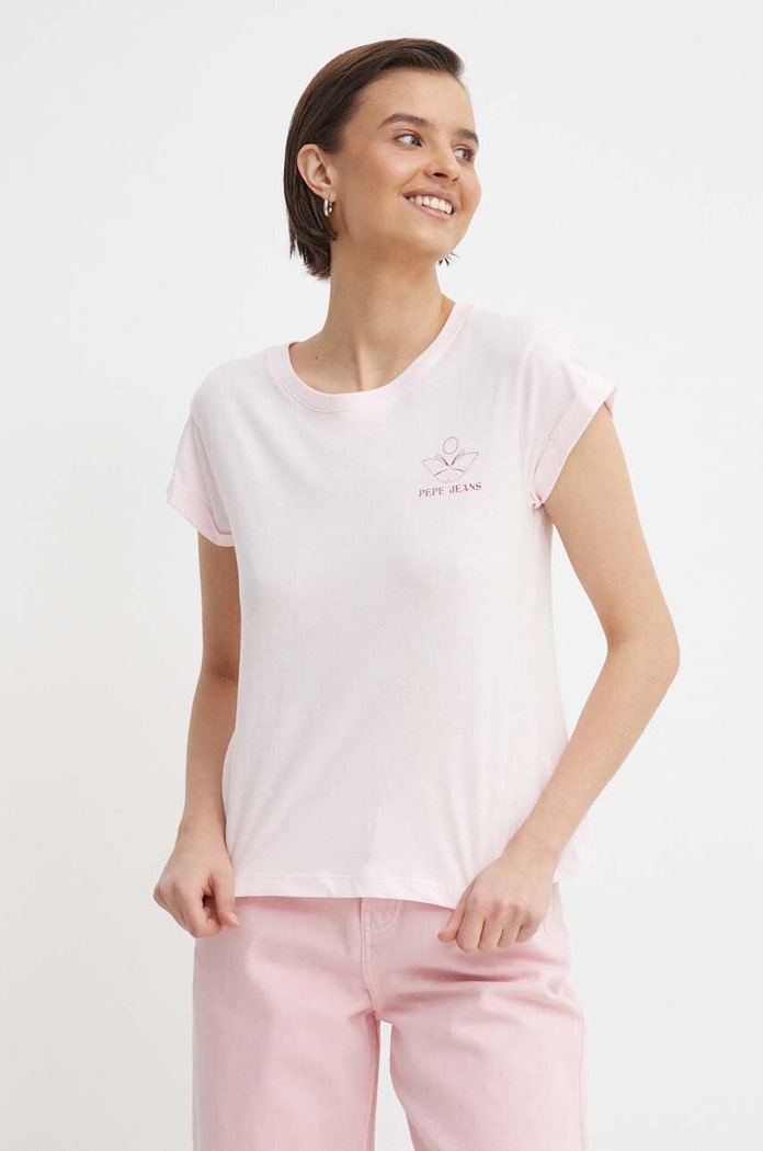 Βαμβακερό μπλουζάκι Pepe Jeans KAYLA βαμβάκι ροζ PL505823