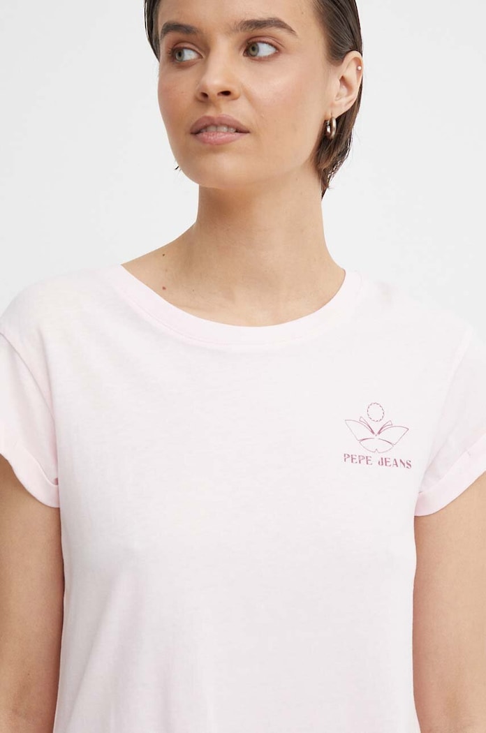 Βαμβακερό μπλουζάκι Pepe Jeans KAYLA ροζ PL505823