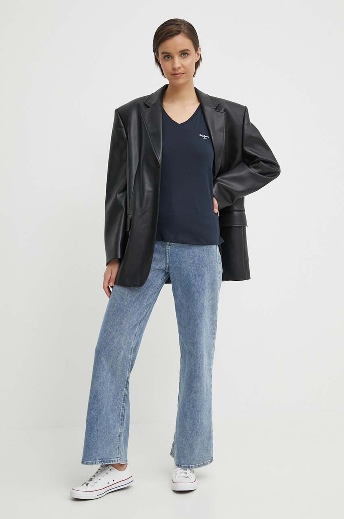 Bavlnené tričko Pepe Jeans LORETTE V NECK PL505826 tmavomodrá SS24
