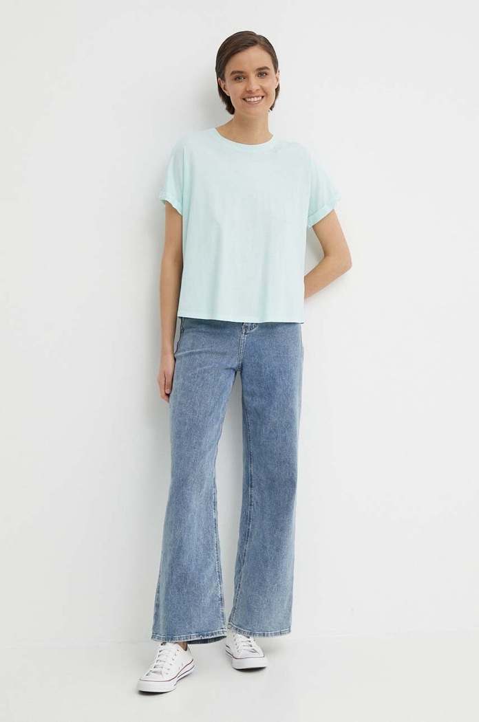 Βαμβακερό μπλουζάκι Pepe Jeans LIU LIU PL505832 τιρκουάζ SS24
