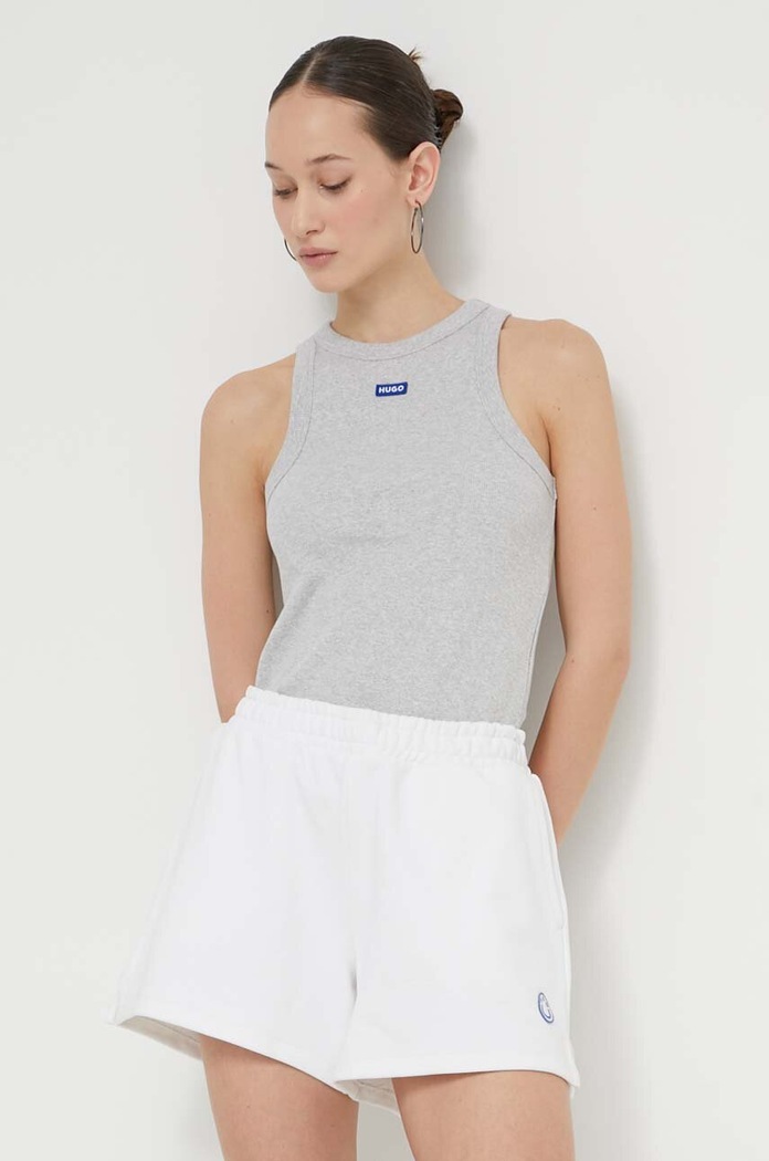 HUGO Blue top dámský bavlněný s elastanem Easy Tank_B slim šedá 50508857