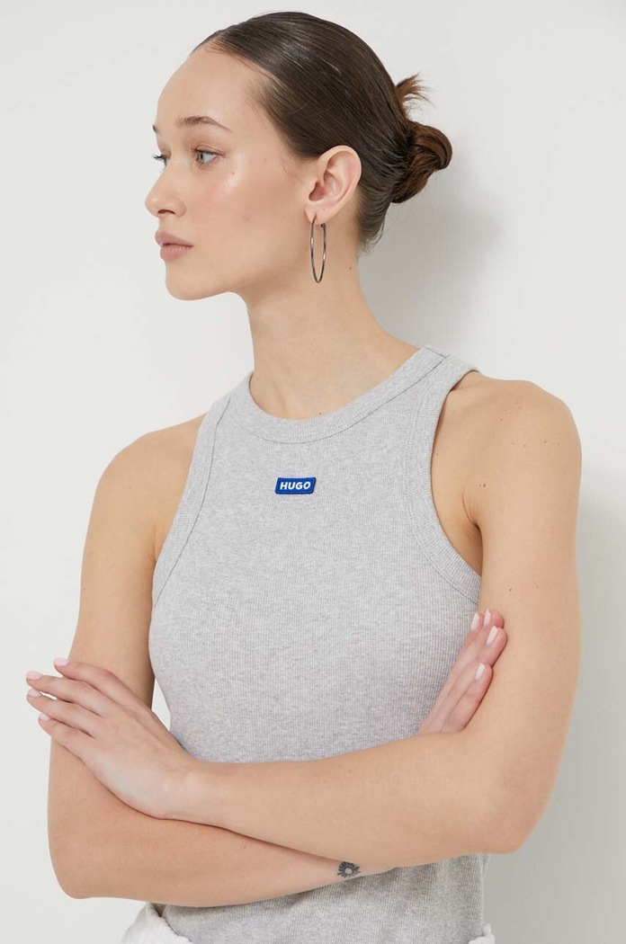 HUGO Blue top dámský bavlněný s elastanem Easy Tank_B šedá 50508857