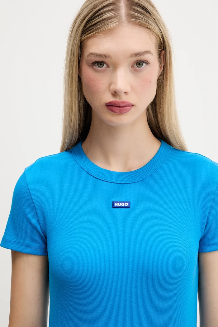 HUGO Blue tričko dámske bavlnené s elastanom Baby Tee_B modrá 50510749