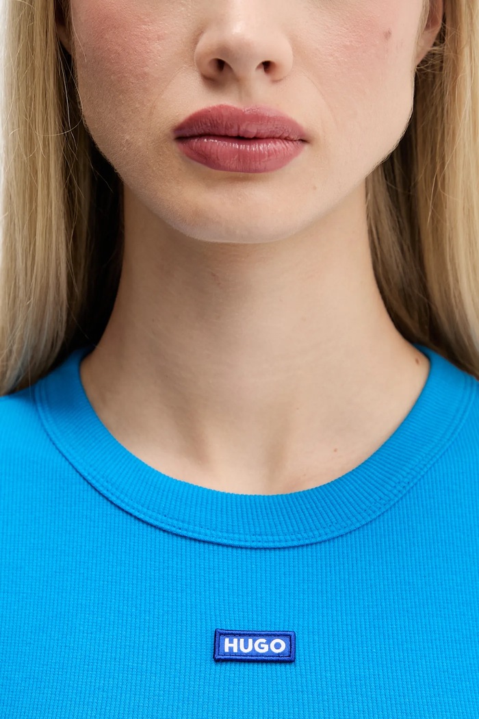 HUGO Blue tričko dámske bavlnené s elastanom Baby Tee_B 50510749 modrá