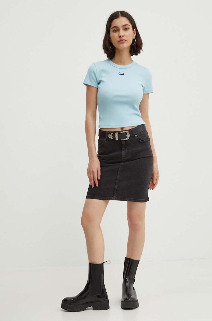 HUGO Blue T-shirt damski bawełniany z elastanem Baby Tee_B 50510749 niebieski AA00