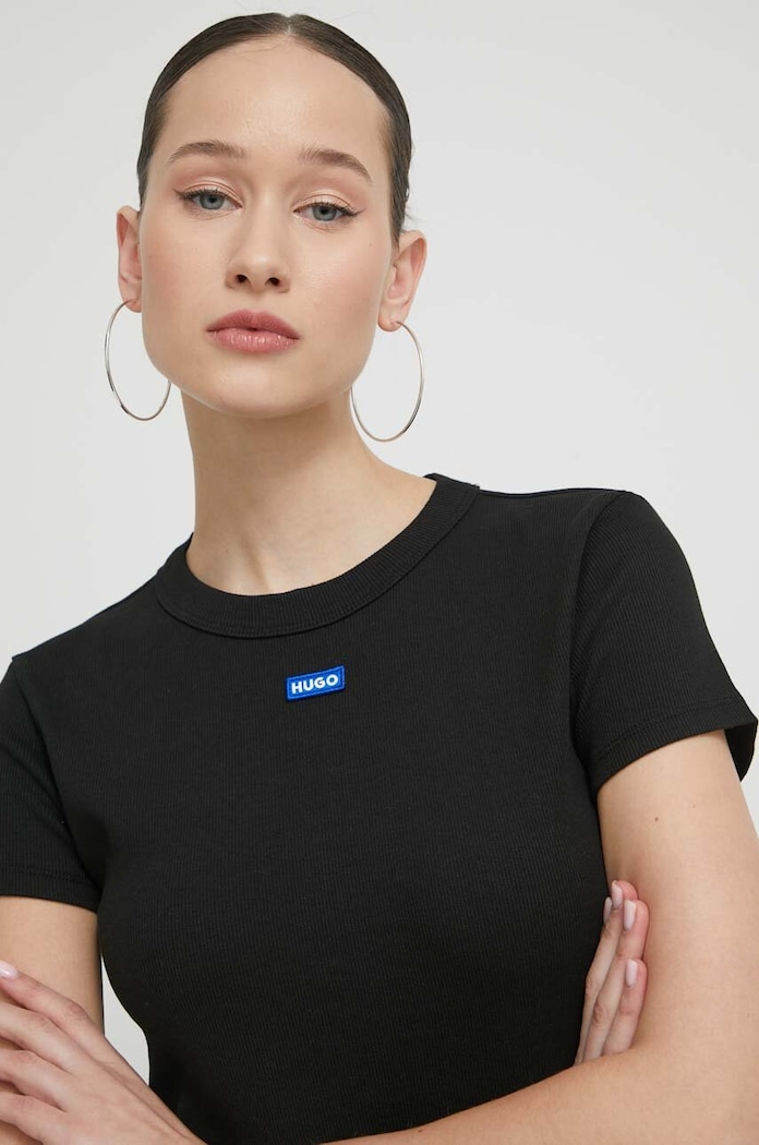 HUGO Blue tričko dámske bavlnené s elastanom Baby Tee_B čierna 50510749
