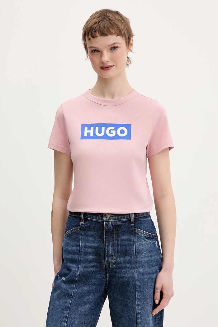 HUGO Blue basic t-shirt γυναικείο βαμβακερό Classic Tee_B βαμβάκι ροζ 50510772