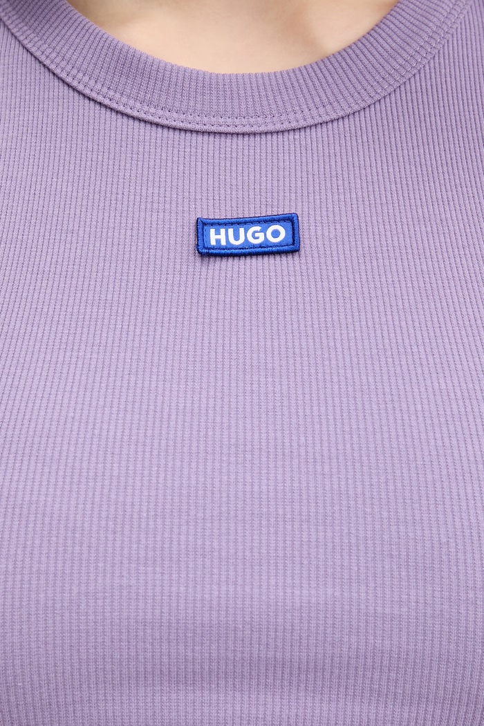 HUGO Blue crop top dámsky bavlnený s elastanom Baby Tank_B fialová 50511450