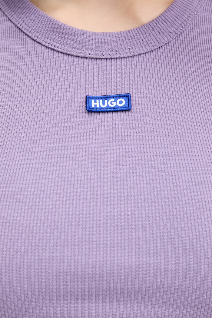 HUGO Blue crop top dámsky bavlnený s elastanom Baby Tank_B fialová 50511450