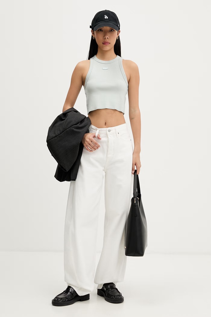 HUGO Blue crop top damski bawełniany z elastanem Baby Tank_B 50511450 zielony AA00