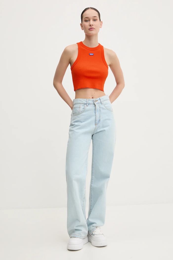 HUGO Blue crop top dámsky bavlnený s elastanom Baby Tank_B 50511450 oranžová AA00