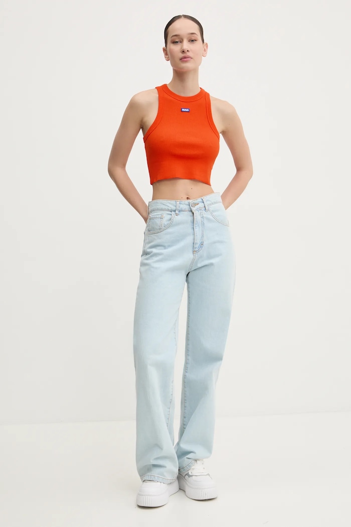 HUGO Blue crop top dámsky bavlnený s elastanom Baby Tank_B 50511450 oranžová AA00
