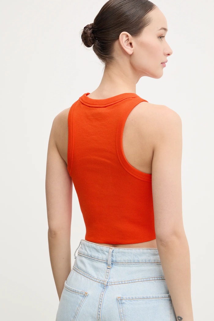 Oblečenie HUGO Blue crop top dámsky bavlnený s elastanom Baby Tank_B 50511450 oranžová