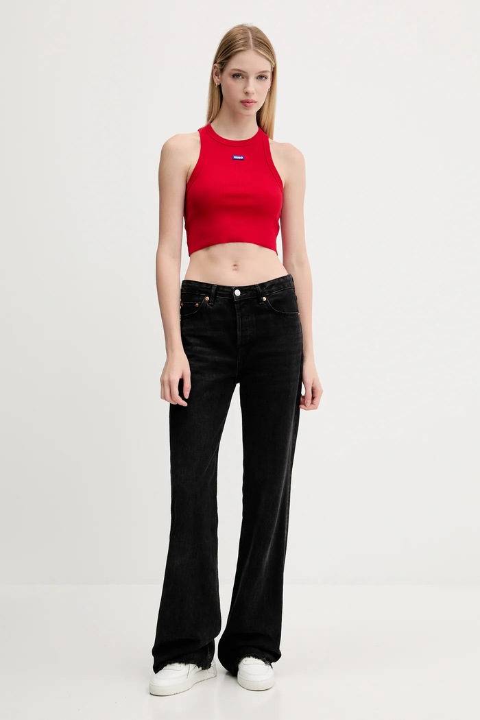 HUGO Blue crop top dámsky bavlnený s elastanom Baby Tank_B 50511450 červená AA00