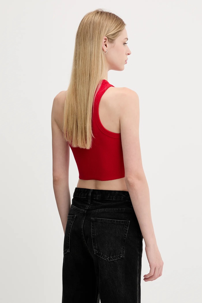 Oblečenie HUGO Blue crop top dámsky bavlnený s elastanom Baby Tank_B 50511450 červená