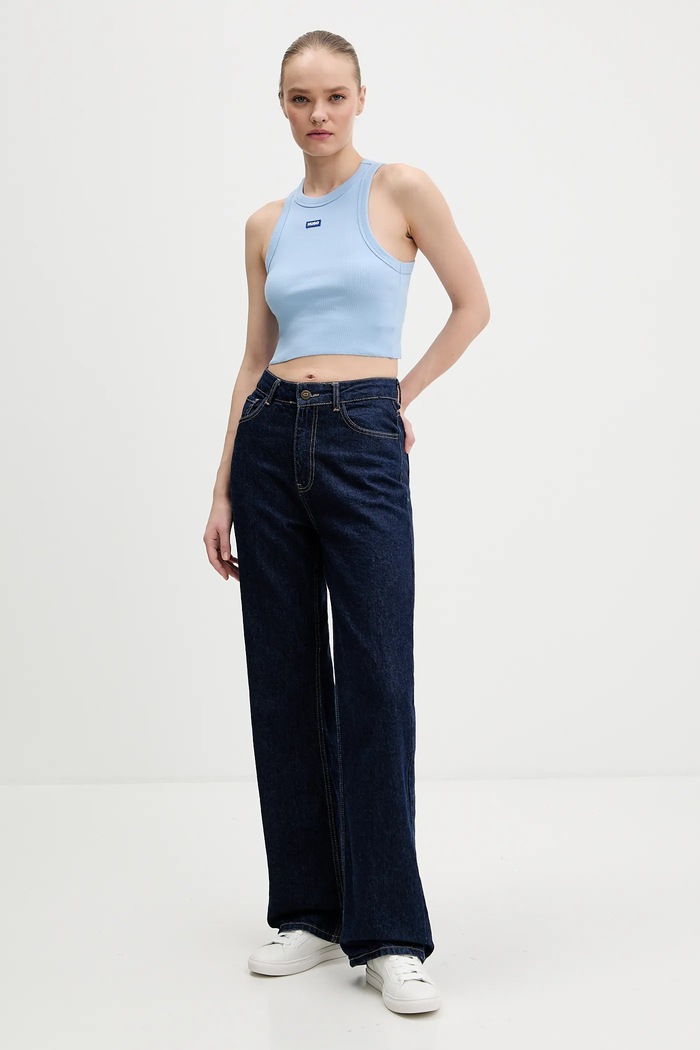 HUGO Blue dámsky crop top bavlnený s elastanom Baby Tank_B 50511450 modrá AA00