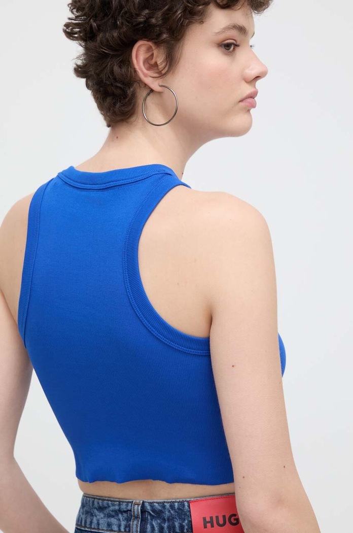 Îmbrăcăminte HUGO Blue crop top pentru femei din bumbac cu elastan Baby Tank_B 50511450 albastru
