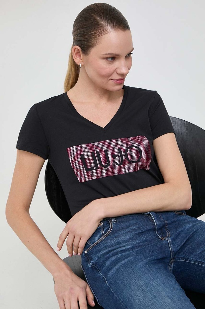 Liu Jo t-shirt bawełniany regular czarny WA4019.JS923