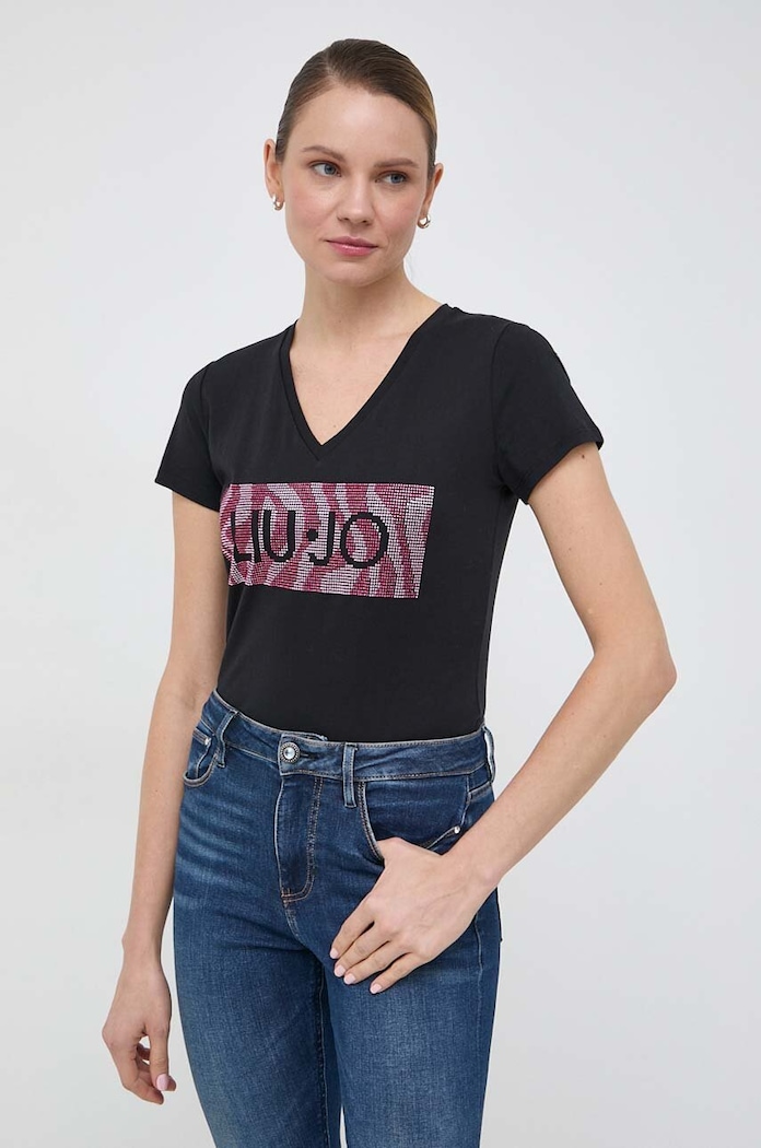 Liu Jo t-shirt bawełniany czarny WA4019.JS923