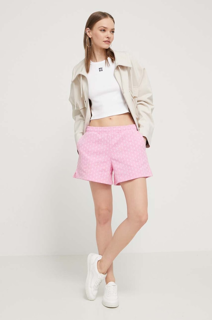 HUGO crop top dámsky s bavlnou Delanor 50512000 biela SS26