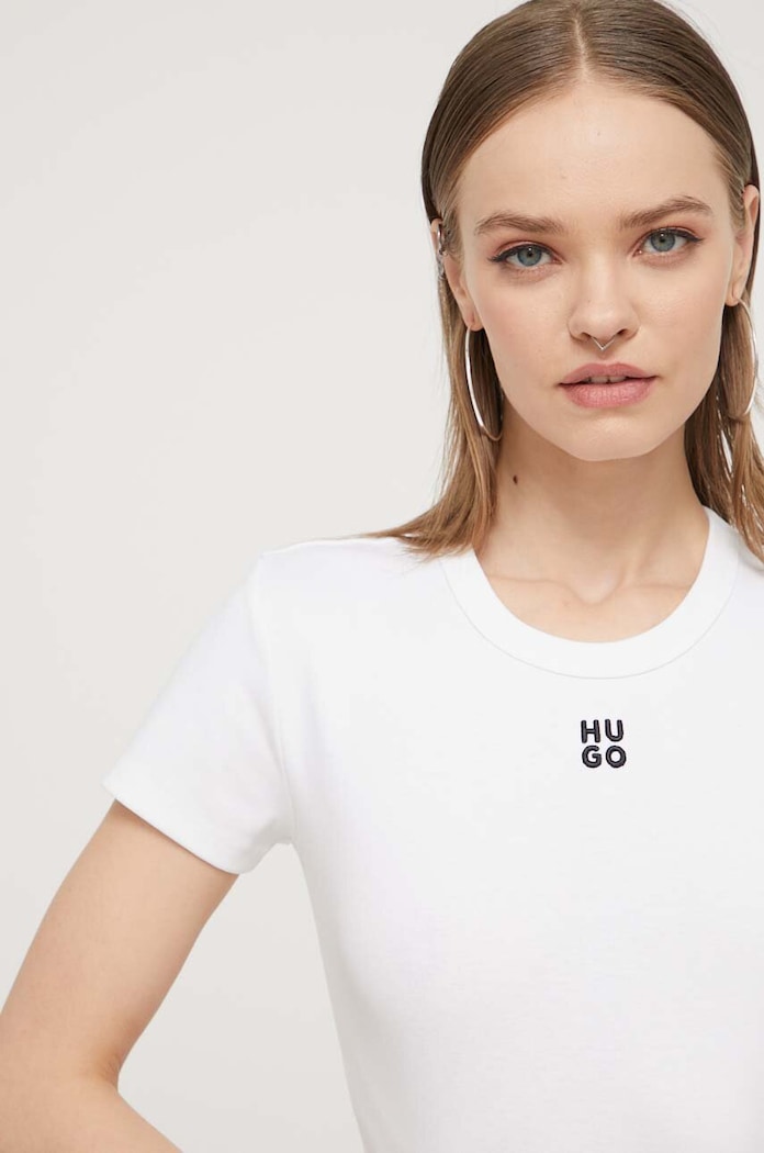 HUGO crop top dámsky s bavlnou Delanor biela 50512000