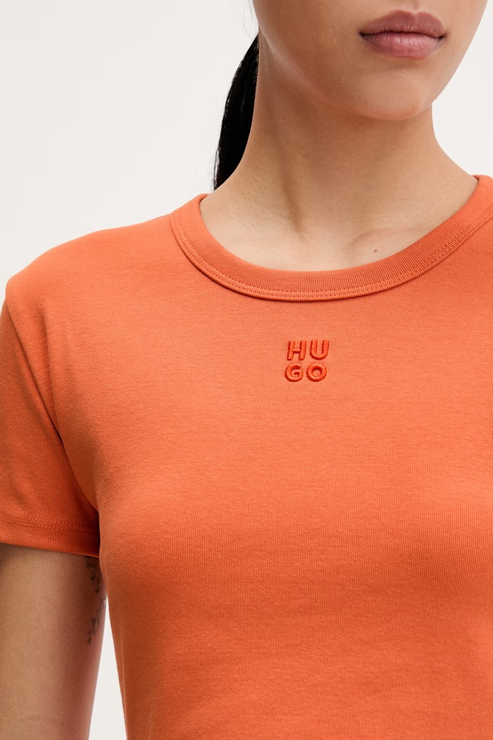 HUGO crop top damesc cu bumbac Delanor 50512000 portocaliu