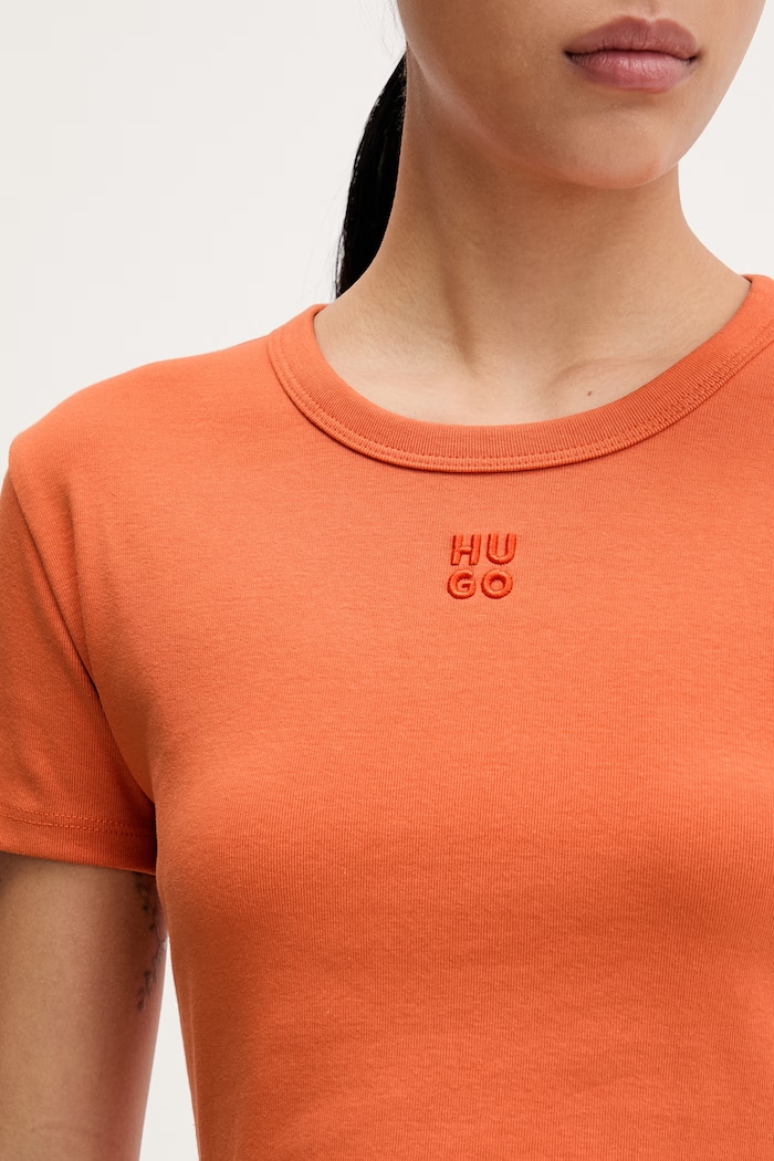 HUGO crop top damesc cu bumbac Delanor 50512000 portocaliu