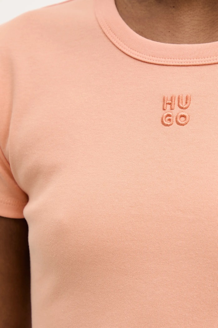 HUGO crop top dámsky s bavlnou Delanor oranžová 50512000