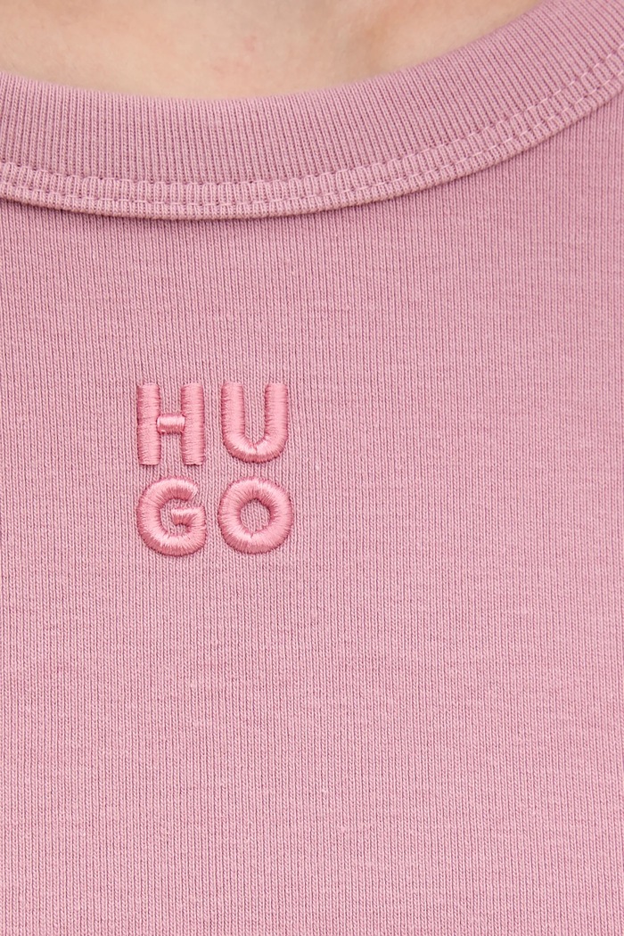 HUGO crop top dámsky z bavlny Delanor 50512000 ružová