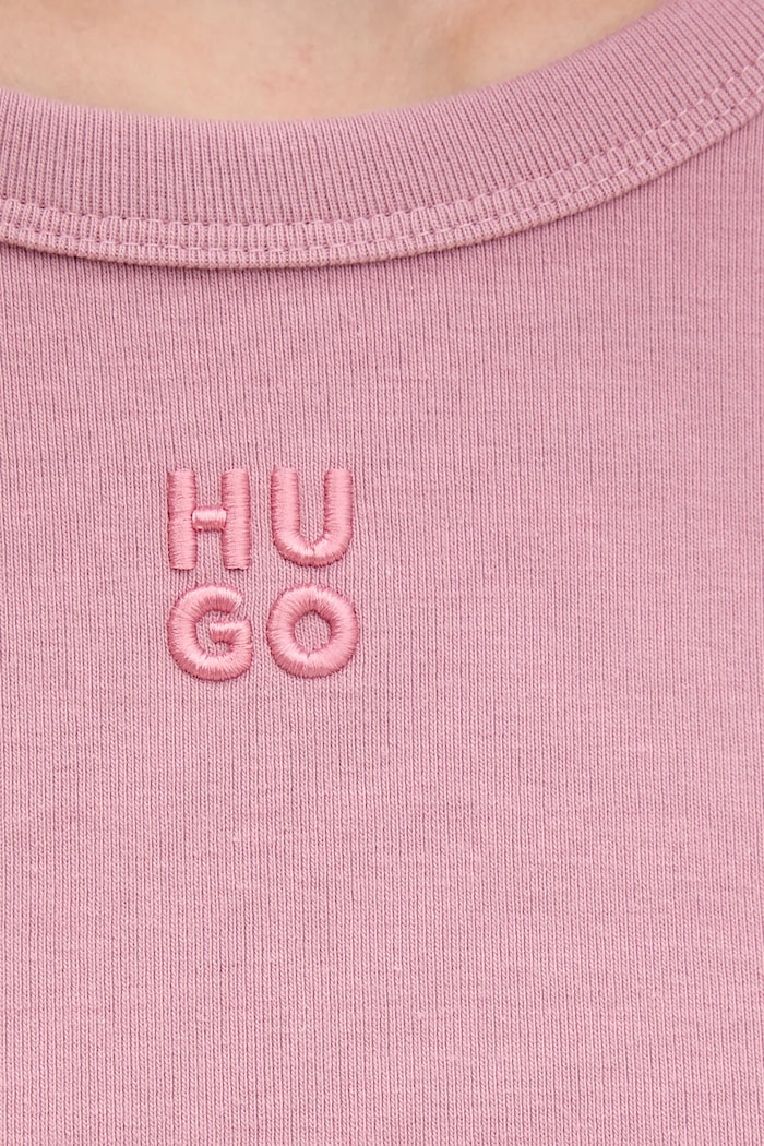 HUGO crop top dámsky z bavlny Delanor 50512000 ružová