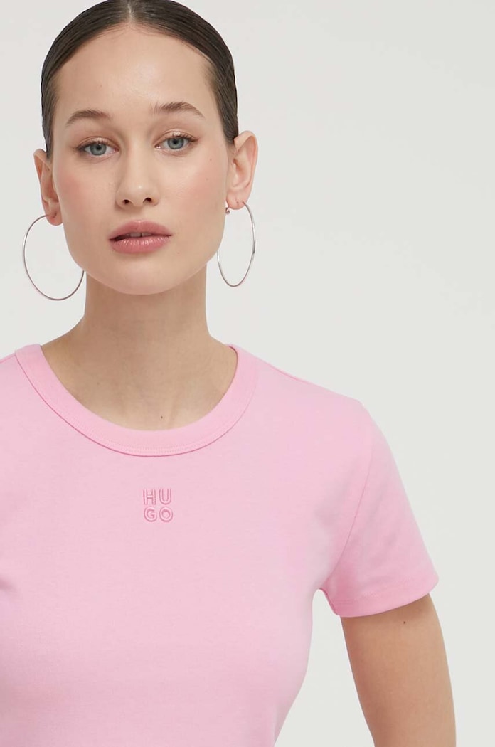 HUGO crop top dámsky s bavlnou Delanor ružová 50512000