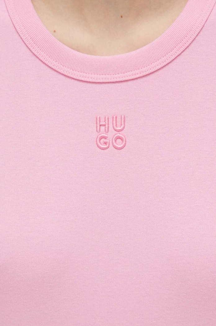 HUGO crop top dámsky s bavlnou Delanor 50512000 ružová