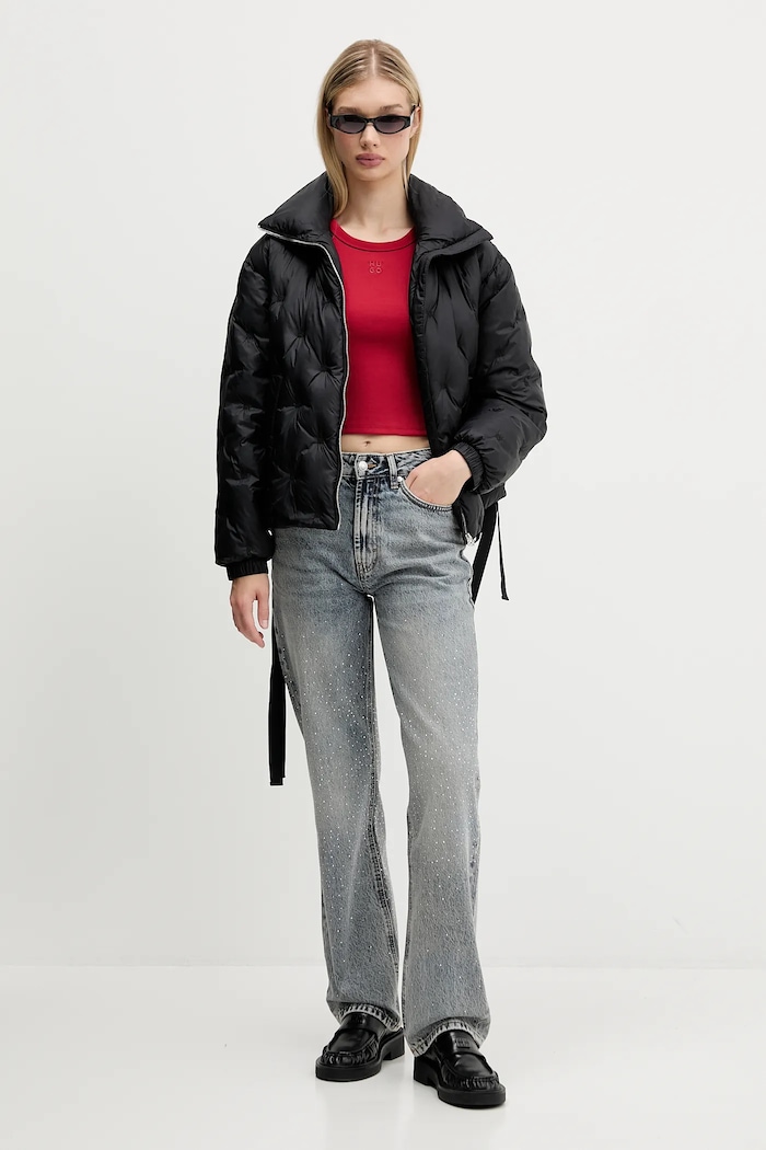 HUGO crop top dámsky s bavlnou Delanor 50512000 červená SS26