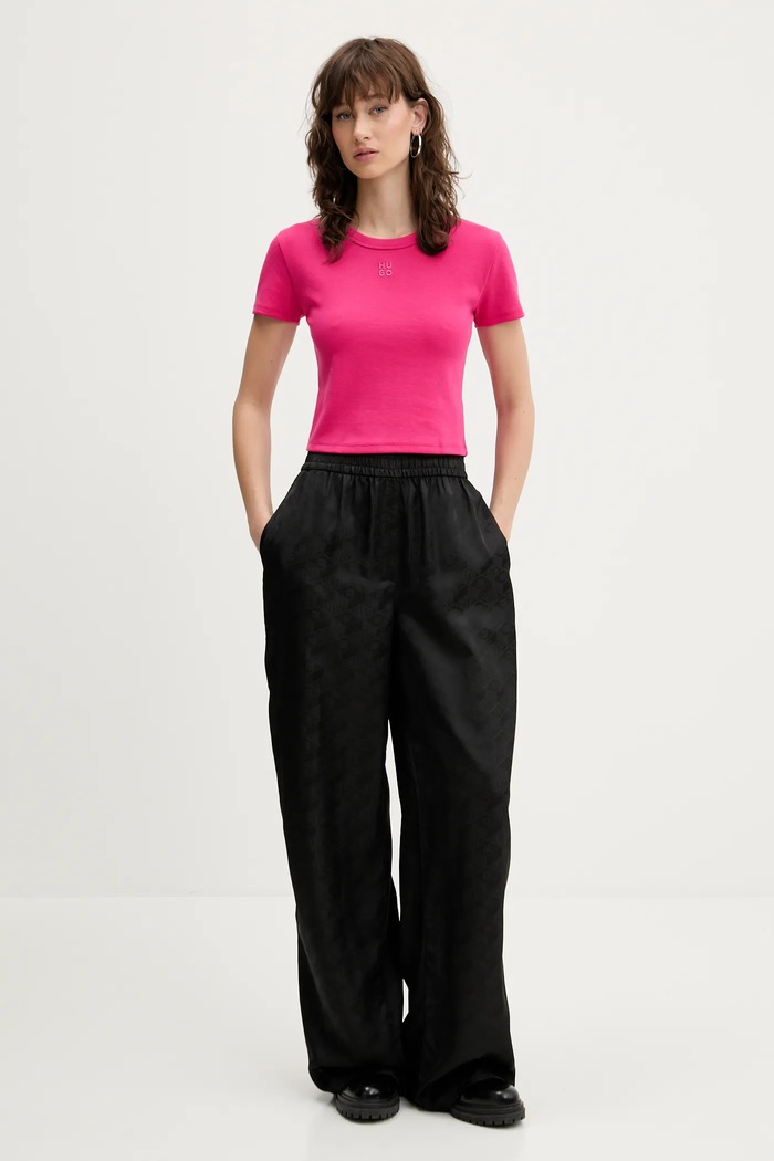 HUGO crop top dámsky s bavlnou Delanor 50512000 ružová SS26