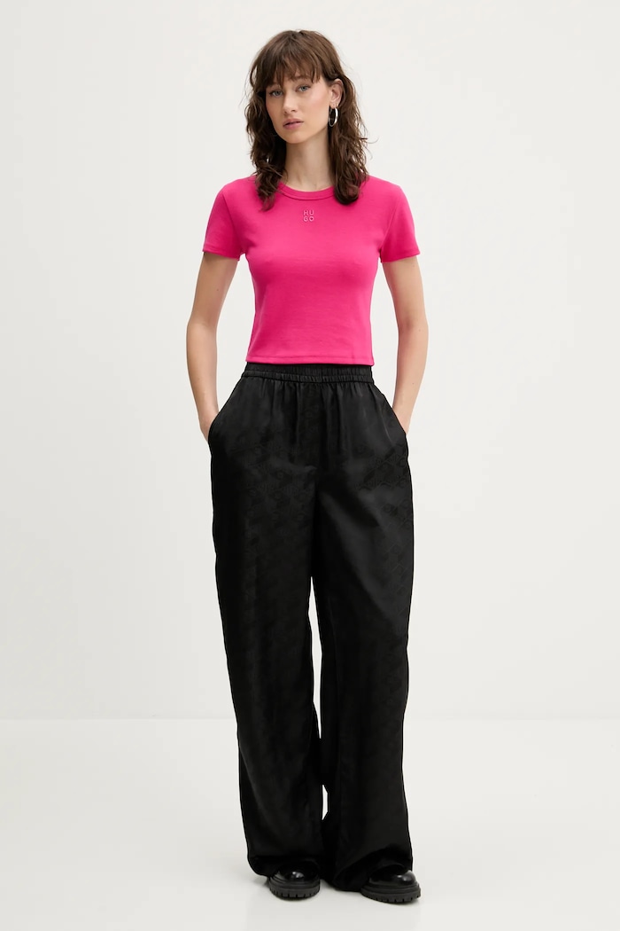 HUGO crop top dámsky s bavlnou Delanor 50512000 ružová SS26