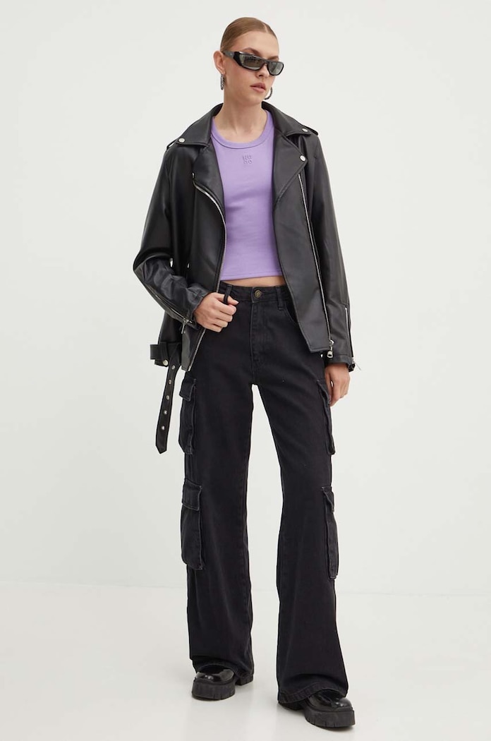 HUGO crop top damski z bawełną Delanor 50512000 fioletowy SS26