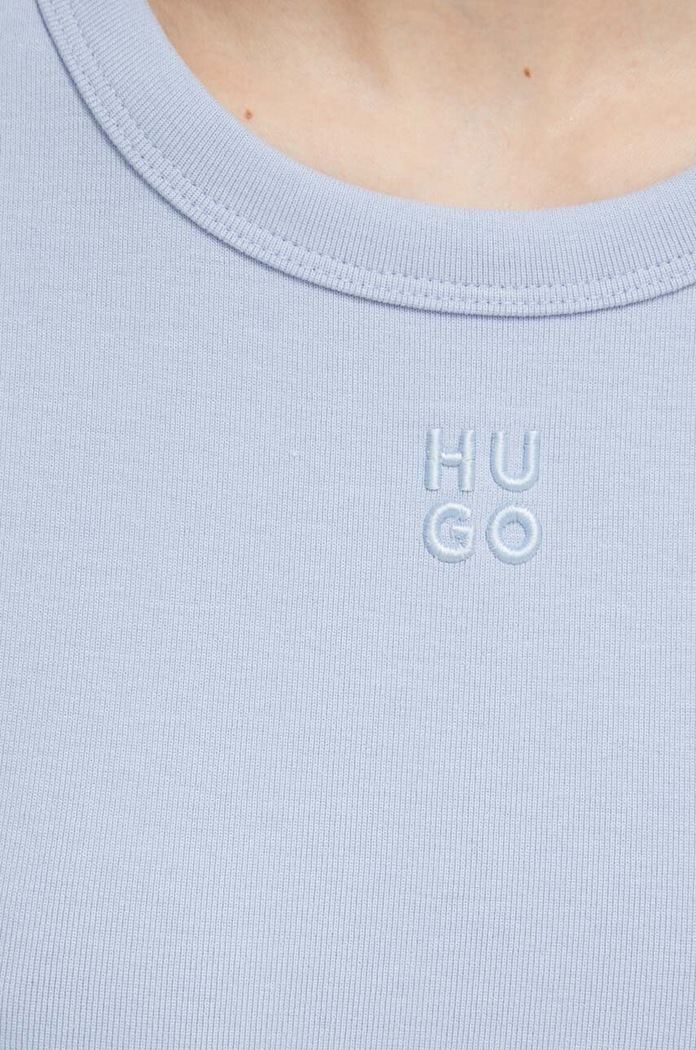 HUGO crop top dámsky s bavlnou Delanor 50512000 modrá