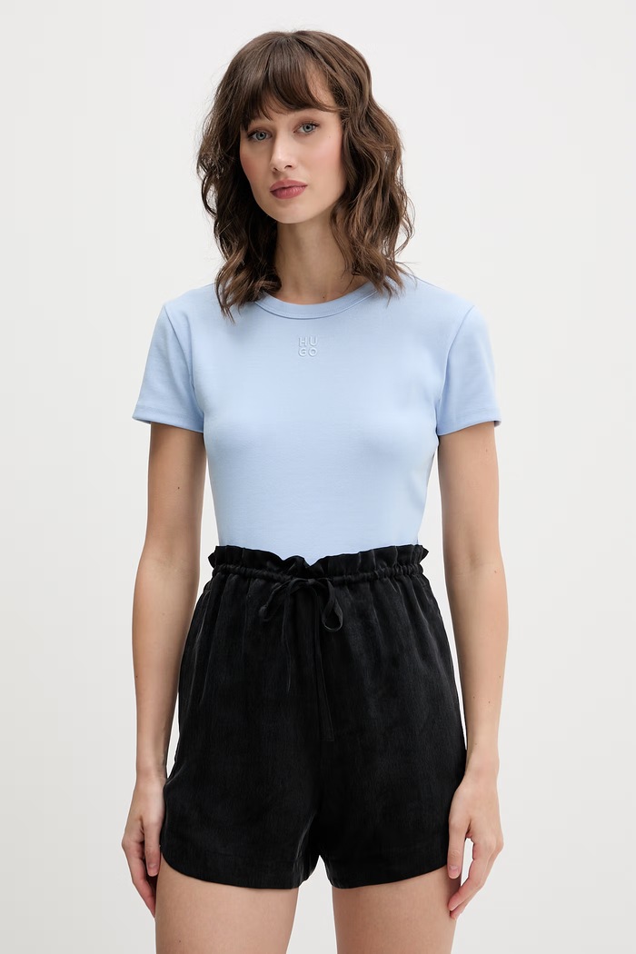 HUGO crop top dámsky s bavlnou Delanor modrá 50512000