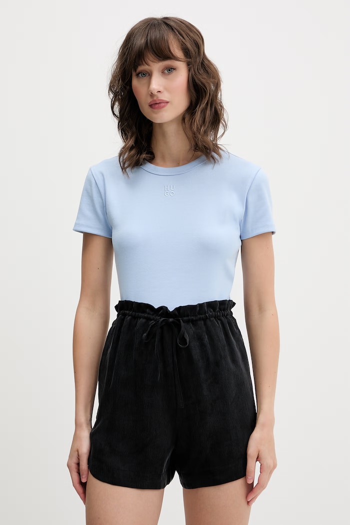 HUGO crop top dámsky s bavlnou Delanor modrá 50512000