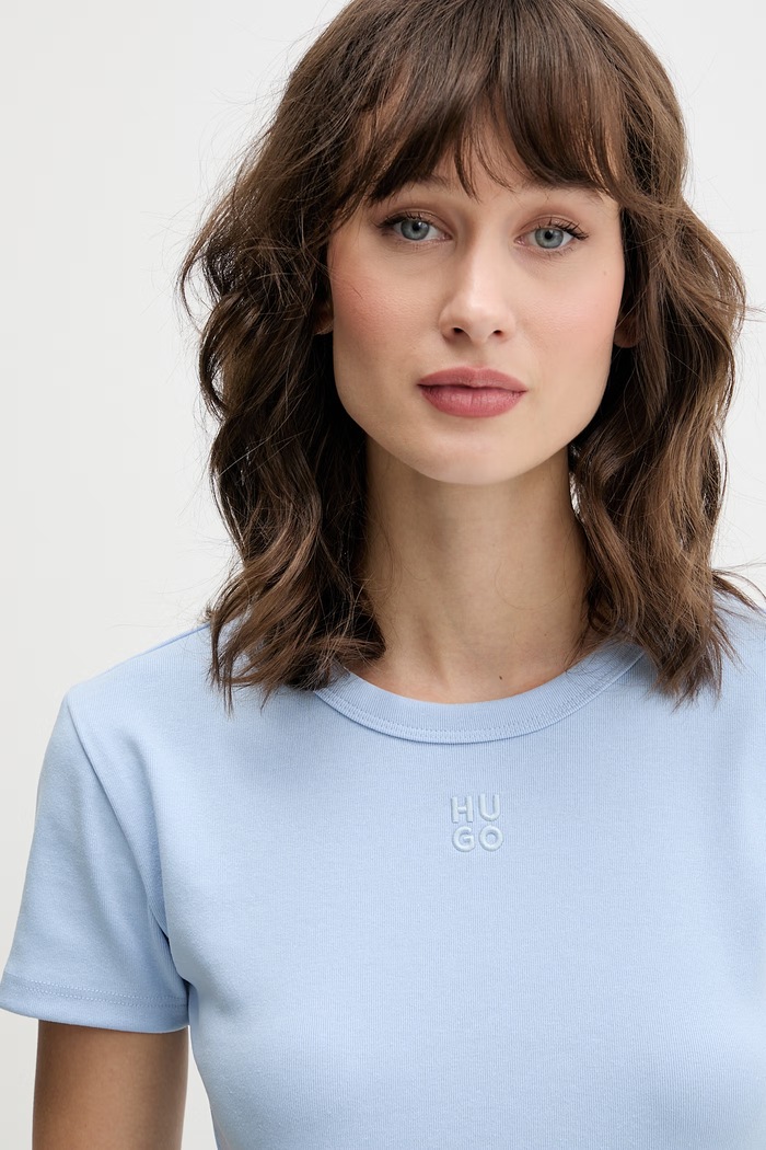 HUGO crop top dámsky s bavlnou Delanor modrá 50512000