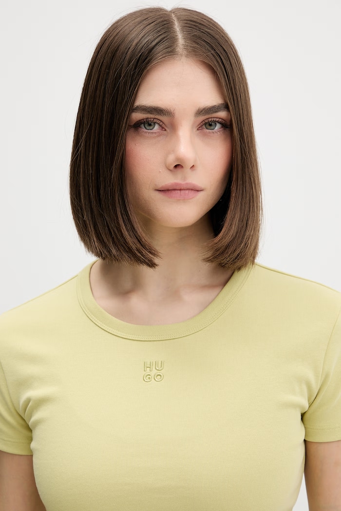 HUGO crop top dámsky s bavlnou Delanor zelená 50512000