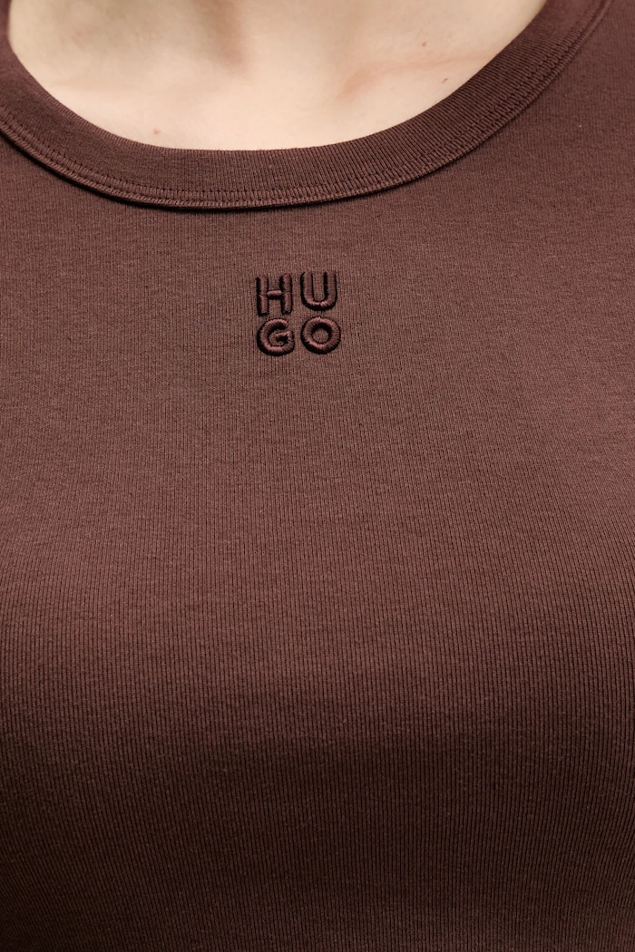 HUGO crop top dámsky s bavlnou Delanor 50512000 hnedá