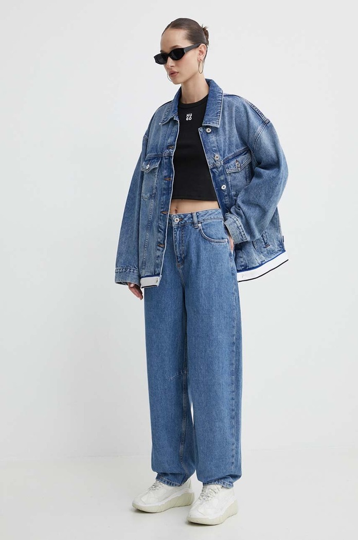 HUGO crop top γυναικείο με βαμβάκι Delanor 50512000 μαύρο SS26