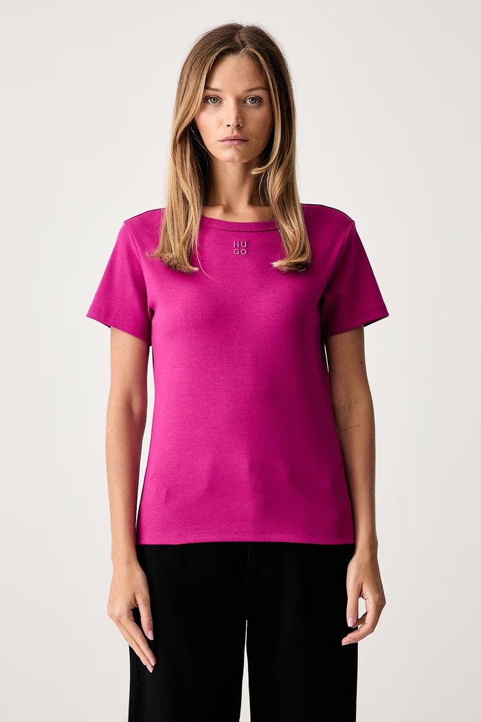 HUGO T-shirt damski z bawełną Deloris różowy 50512002