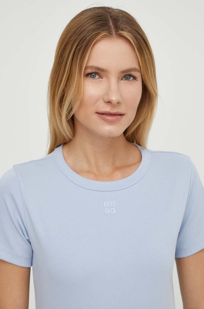 HUGO t-shirt γυναικείο με βαμβάκι Deloris με ελαστάν μπλε 50512002