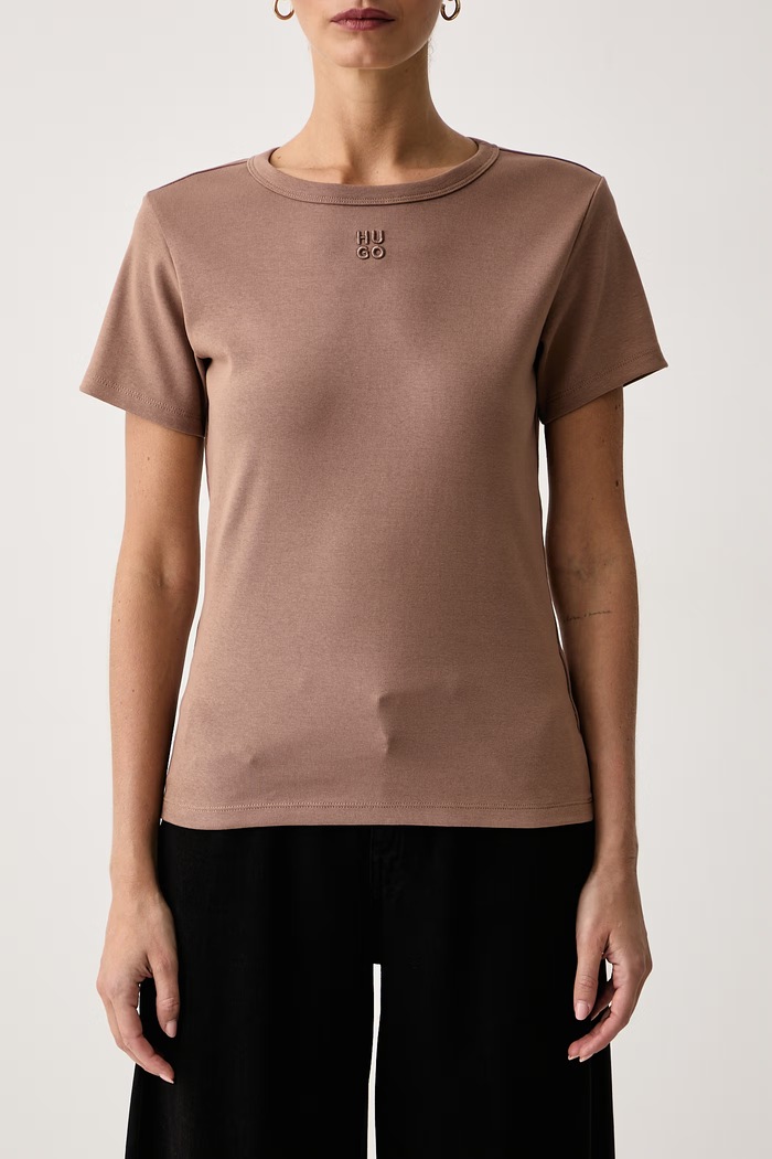 T-shirt damski z bawełną Deloris HUGO 50512002 beżowy