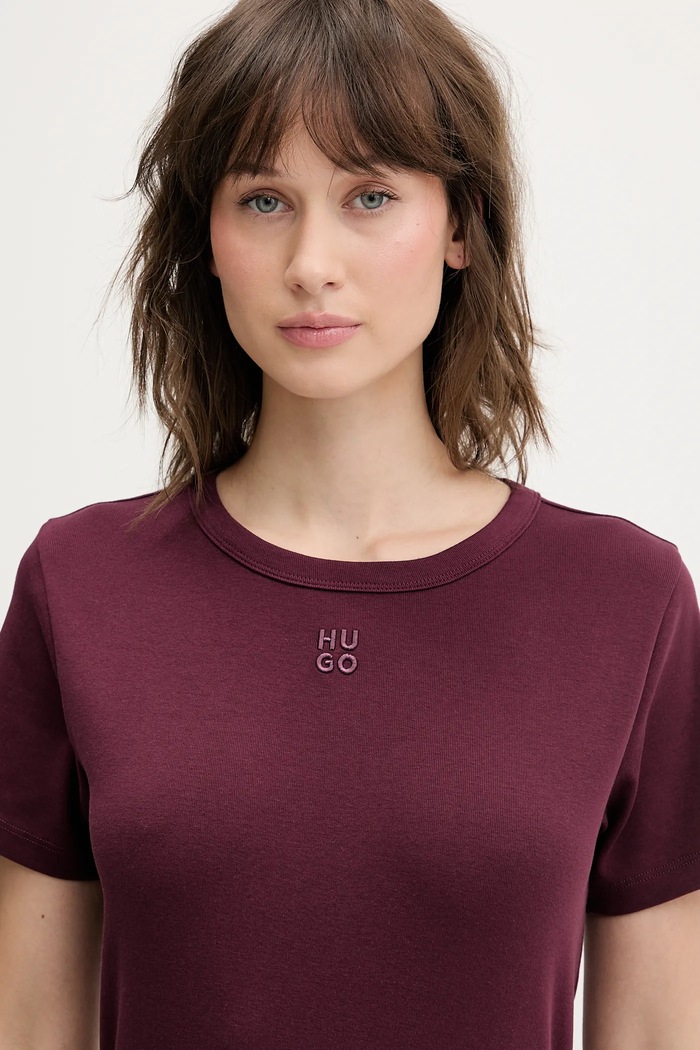 HUGO tricou damă cu bumbac Deloris burgundia 50512002