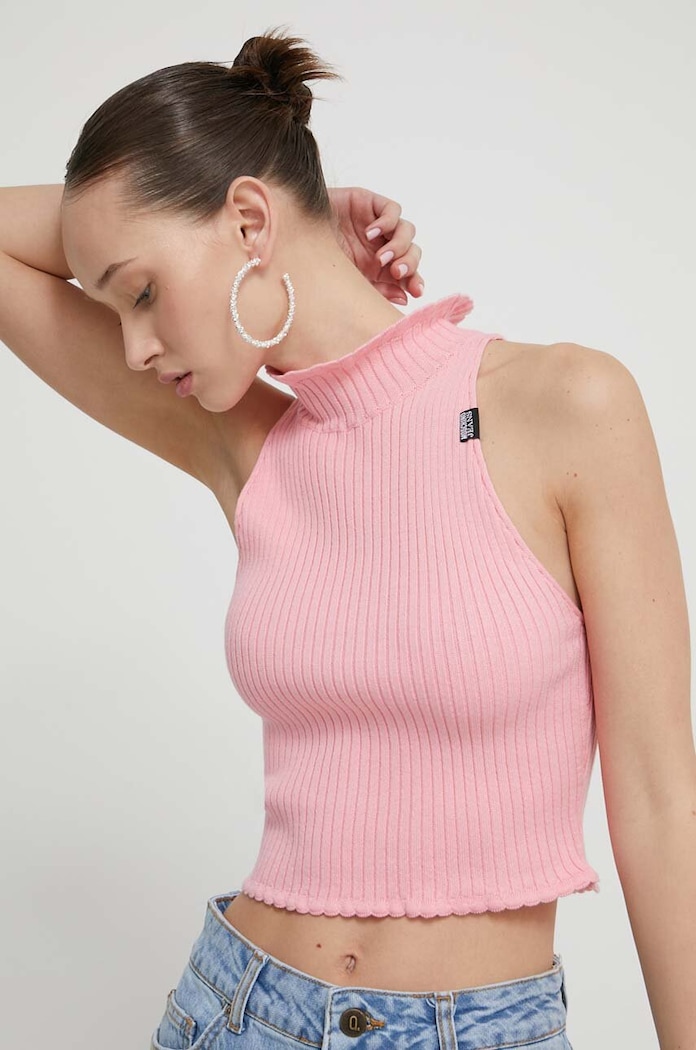 Bavlněný svetr Moschino Jeans polorolák růžová 0884.3706