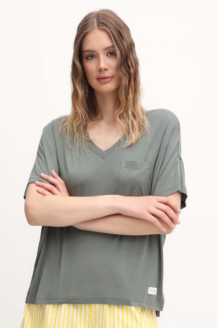 Tommy Hilfiger t-shirt z elastanem zielony UW0UW05190